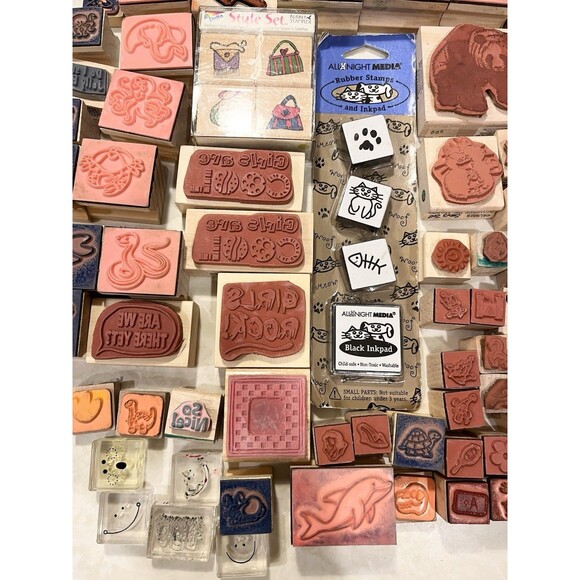 99+ Mixed Lot Wooden Block Ink Stamps Cats Christmas Fish Animals Arts Crafts - Picture 10 of 13